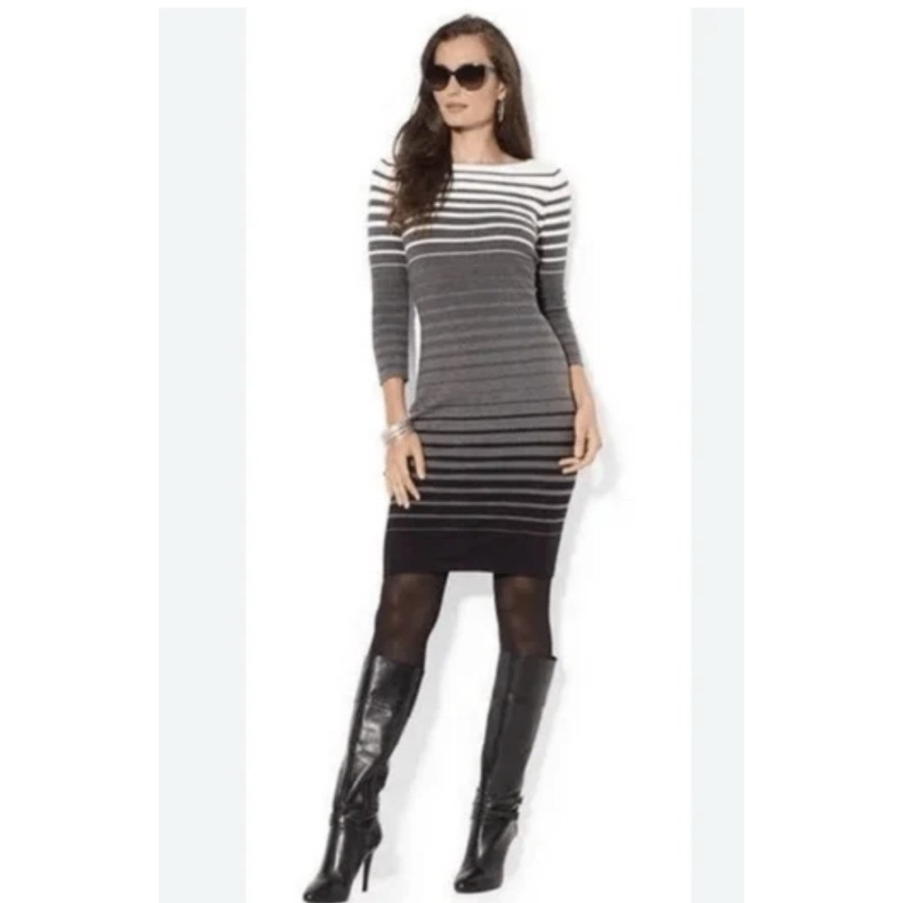 Lauren Ralph Lauren Gray Ombré Striped 3/4 Sleeve Sweater Dress Size XL